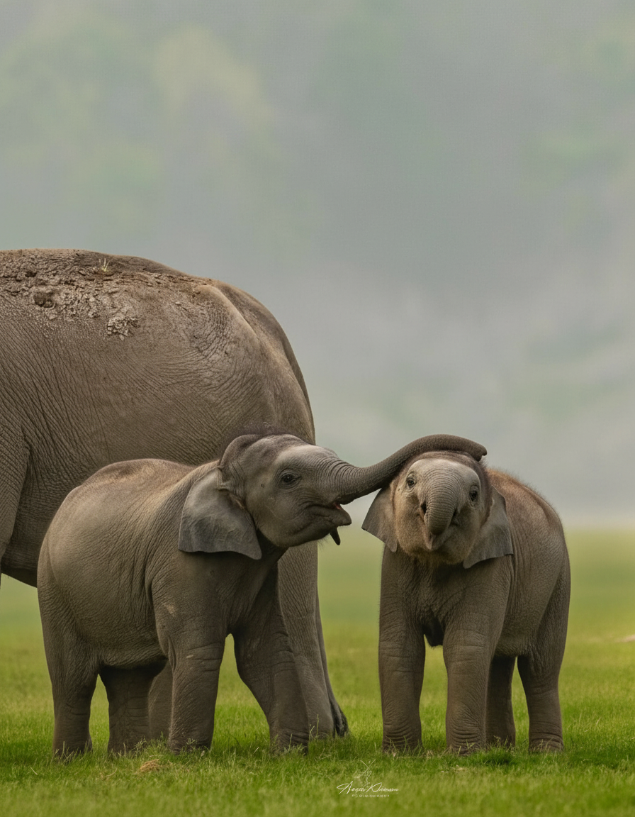 Wild Asian Elephant Calves